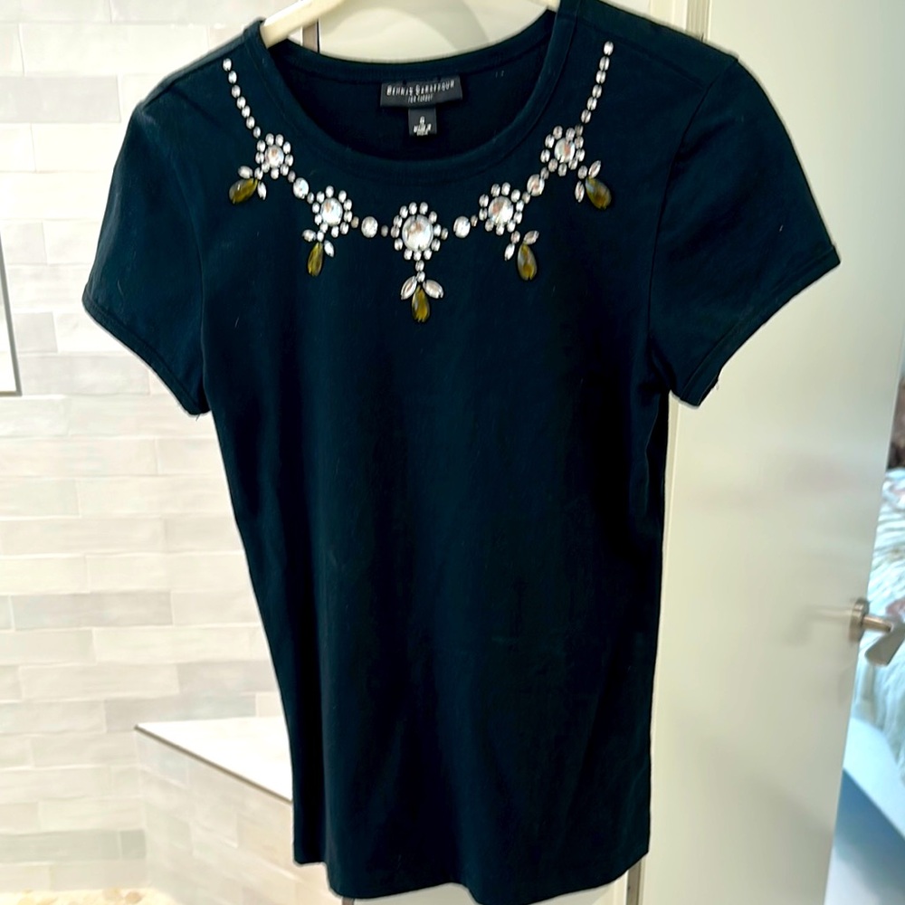 Behnaz Sarafpour Black Embellished Polo T-Shirt Size Small
